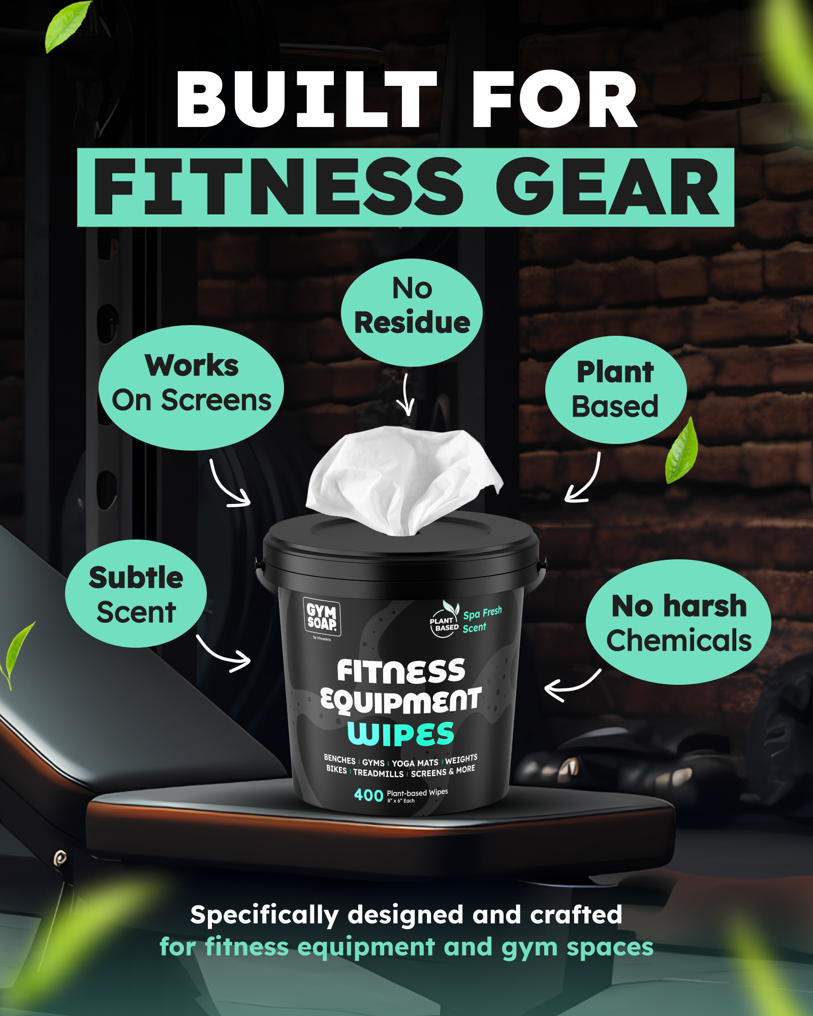 GymSoap Equipment Wipes Bucket + FREE Travel Pack
